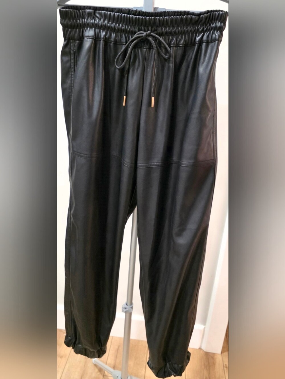Women's Generation Love Black Faux Leather Jogger Pants • Size S
